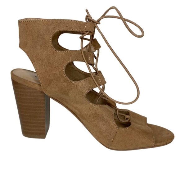 Chinese Laundry Brown Lace Up Chunky Heel Peep Toe Sandal Casual Comfy Size 8.5 - Picture 1 of 5